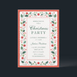 Vintage Ram Red Julkort<br><div class="desc">En inbjudan till julfest med en blommigt Holly och Poinsettia ram.</div>