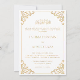 Vintage Ram White Guld-skript Muslim Bröllop Inbjudningar