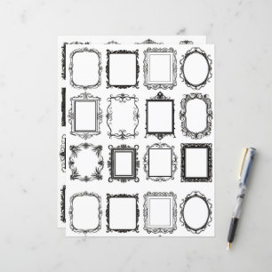 Vintage ramar Line Art Collage Scrapbookpapper