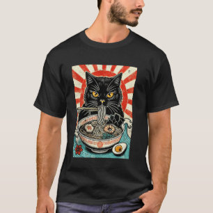 Vintage Ramen Katt Äter Nudlar Japansk Mat Gra T Shirt