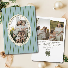 Vintage Rand Grönt Bow 3-fotofamilj Julkort