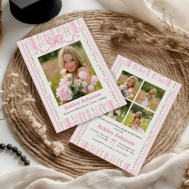 Vintage ränder Rosa Slöja Examen Foto Inbjudningar