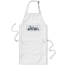 Vintage randig blå apron i koordinerande stil långt förkläde