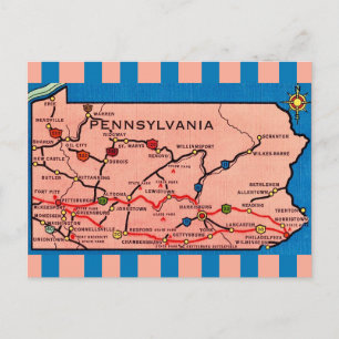 Vintage randig karta över Pennsylvania Vykort