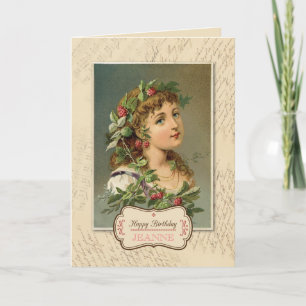 Vintage Raspberry Girl Birthday Kort
