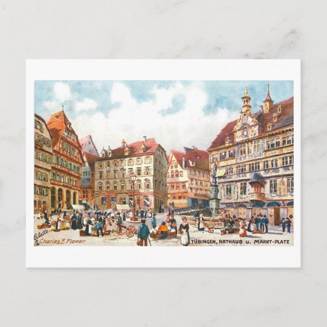 Vintage Rathaus Tubingen Tyskland Vykort (Framsida)