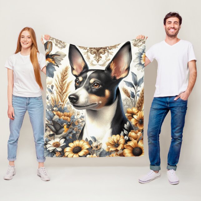 Vintage Råtta Terrier Illustration Fleecefilt (På plats)