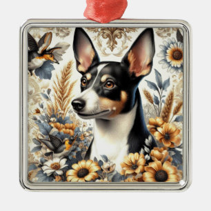 Vintage Råtta Terrier Illustration Julgransprydnad Metall