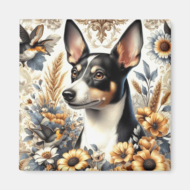 Vintage Råtta Terrier Illustration Magnet (Framsidan)