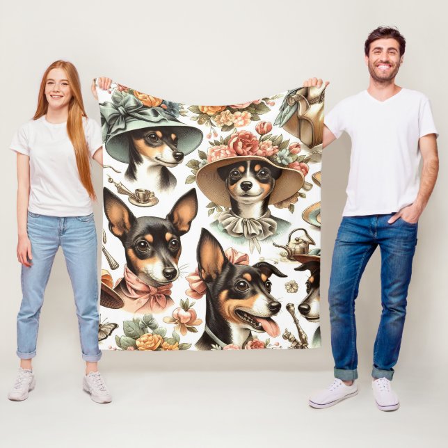 Vintage Råtta Terrier Sömlös Fleecefilt (På plats)