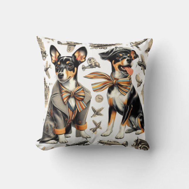 Vintage Råtta Terrier Sömlös Kudde (Framsida)