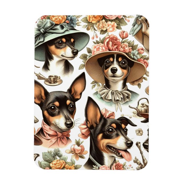Vintage Råtta Terrier Sömlös Magnet (Vertikal)