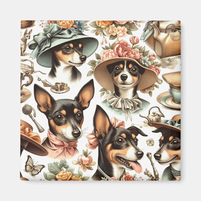 Vintage Råtta Terrier Sömlös Magnet (Framsidan)