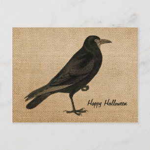 Vintage Raven Burlap-vykort anpassa Vykort