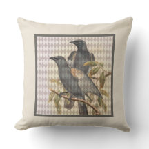 Vintage Raven Ephemera på Cream Harlequin Mönster