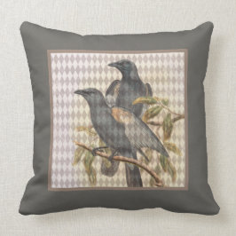 Vintage Raven Ephemera på Harlequin Mönster Kudde