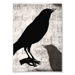 Vintage Raven Goth Collage Customized Birds Kråka Fototryck