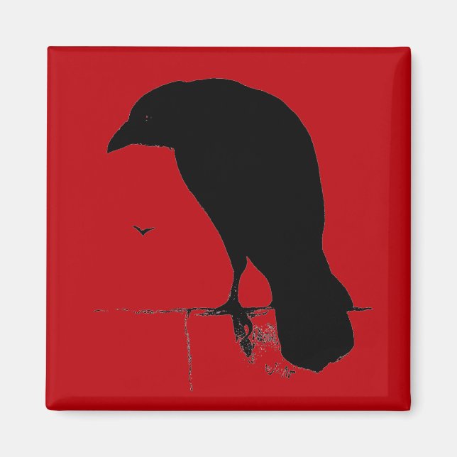 Vintage Raven på Blood Red Template Magnet (Framsidan)