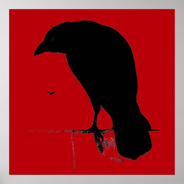 Vintage Raven på Blood Red Template Poster (Framsidan)