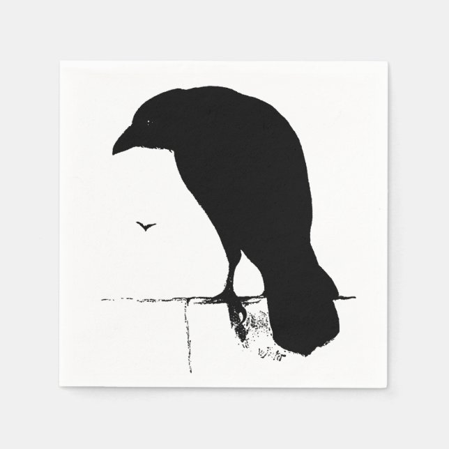 Vintage Raven Silhouette Retro Goth Ravens Kråka Pappersservett (Framsidan)