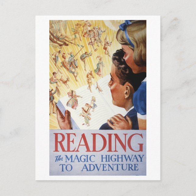 Vintage "Reading: Magic Highway to Äventyr" Vykort (Framsida)