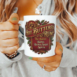 Vintage receptetikett för smörglödgad rom kaffemugg