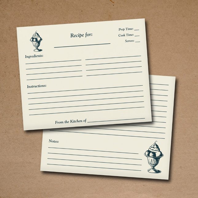 Vintage receptkort för bröllopsfest med glassunday (Vintage Ice Cream Sundae Bridal Shower Recipe Card)