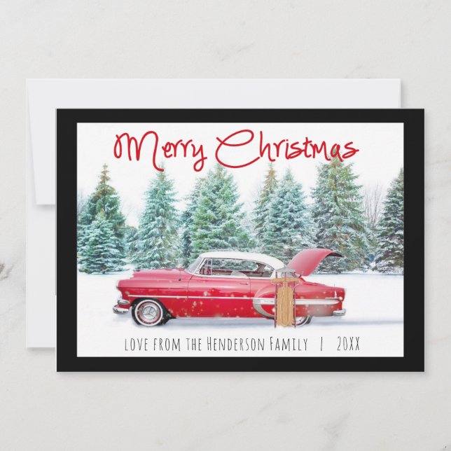 Vintage Red 1950's Chevy God jul Julkort (Framsida)