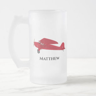 Vintage Red Airplane Frostat Glass Mugg