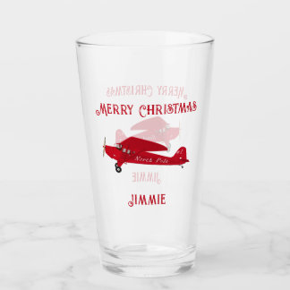Vintage Red Airplane God jul Pint Soda Burk Glaskopp
