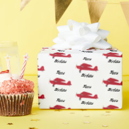 Vintage Red Airplane Grattis på födelsedagen Wrapp Presentpapper