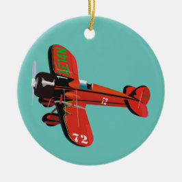 Vintage Red Airplane Julgransprydnad Keramik