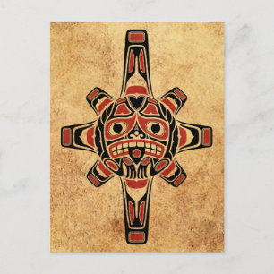 Vintage Red and Black Haida Sol Mask Vykort