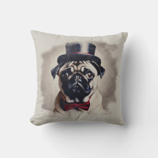 Vintage Red and Blue Tuxedo Pugs Porträtt Pillow Kudde