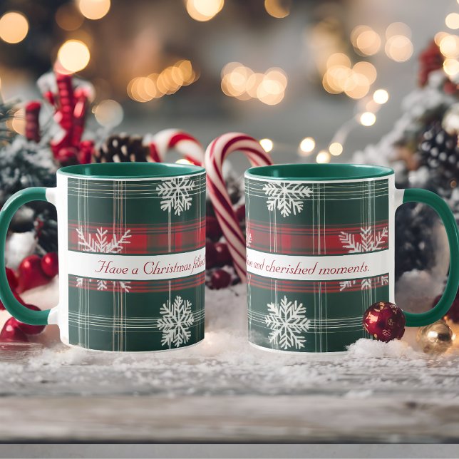 Vintage Red and Grönt Snöflingor Personlig Mugg (Vintage Red and Green Snowflakes Personalized Mug)