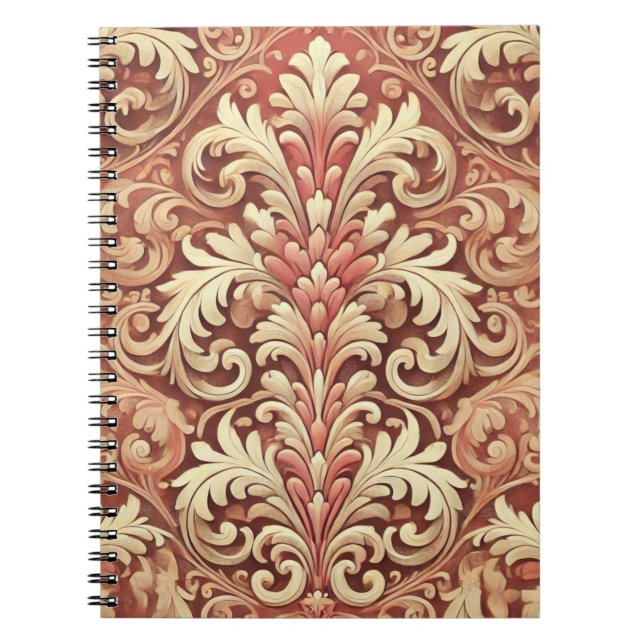 Vintage Red and Guld Damask Pattern Anteckningsbok (Framsidan)