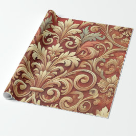 Vintage Red and Guld Damask Pattern Presentpapper