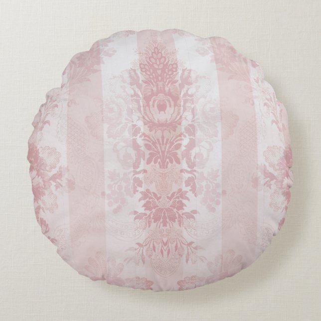 Vintage Red and White Damask Rand on Satin Rund Kudde (Framsidan)