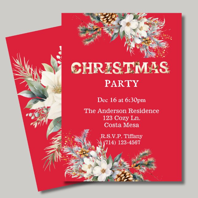 Vintage Red and White Greenery jul Party Inbjudningar (Skapare uppladdad)