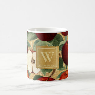 Vintage Red Apples Guld Alphabet Monogrammed monog Kaffemugg