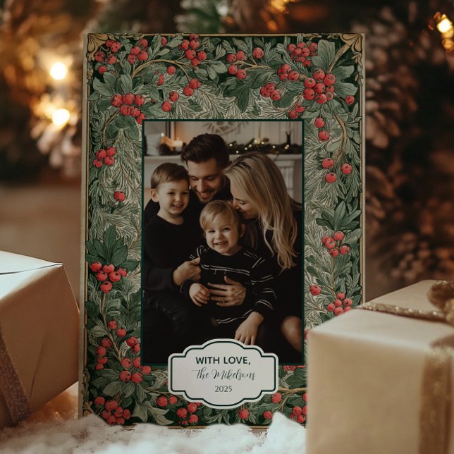 Vintage Red Berries julfoto Julkort (Skapare uppladdad)