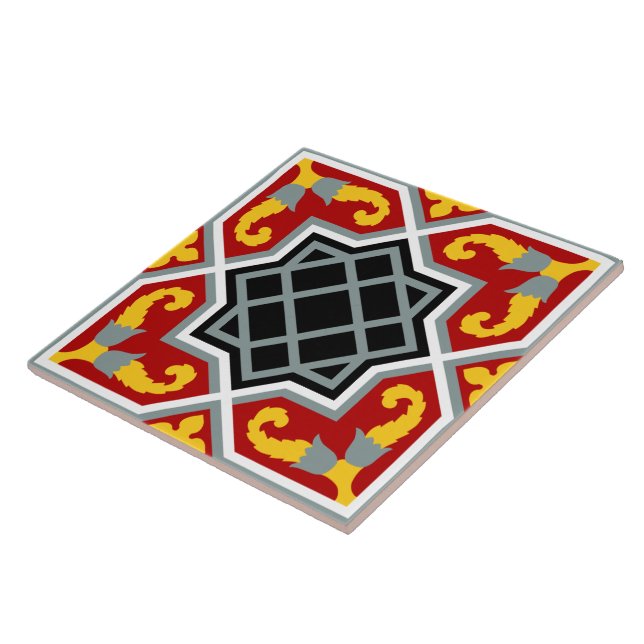 Vintage Red Black Barcelona Tile Geometric Art Kakelplatta (Sidan)