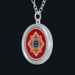 Vintage Red Black Barcelona Tile Geometric Art Silverpläterat Halsband<br><div class="desc">Köp din vän det här runda halsbandet med en traditionell Barcelonapelkonstruktion. Bakgrunden är djupt röd. Plattformskonstruktion från Barcelona, Spanien. Ett traditionellt mönster från slutet av 1800-talet och 1900-talet i tidigt. Mycket färgstark, oktagonal och geometrisk, perfekt för varor. Drömmer om Katalonien och få lite av Medelhavet. Barcelona är en spansk stad...</div>