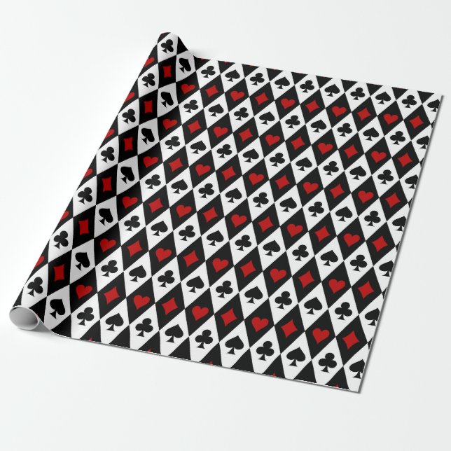 Vintage Red Black-uppspelningskort - symboler Presentpapper (Utrullad)