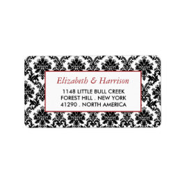 Vintage Red, Black & White Damask bröllop Adressetikett