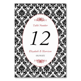 Vintage Red, Black & White Damask bröllop Bordsnummer