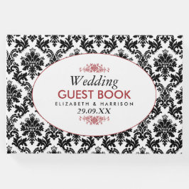 Vintage Red, Black & White Damask bröllop Gästböcker
