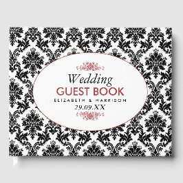 Vintage Red, Black & White Damask bröllop Gästböcker