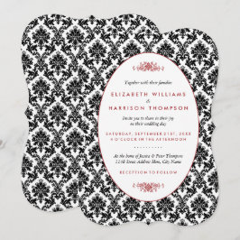 Vintage Red, Black & White Damask bröllop Inbjudningar