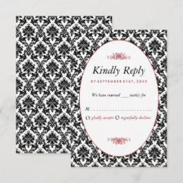 Vintage Red, Black & White Damask bröllop OSA Kort